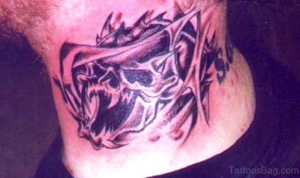 Simple Skull Tattoo On Neck
