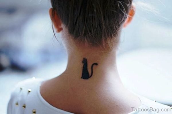 Sitting Cat Tattoo On Neck