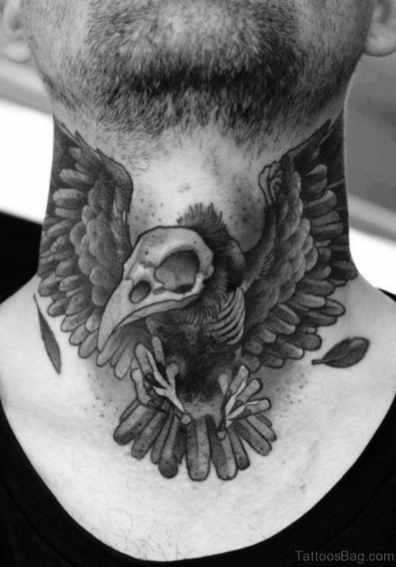 Skeleton Eagle Tattoo On Neck