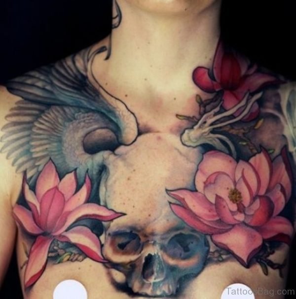 Skull And Lotus Tattoo