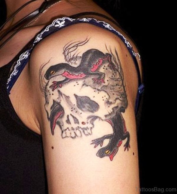 Skull And Snake Shoulder Tattoo 