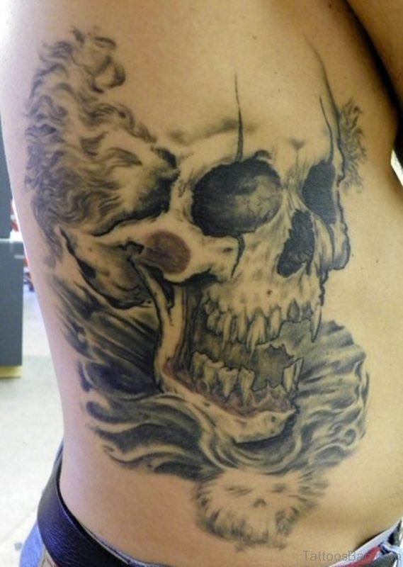 Skull Crab Tattoo On Rib