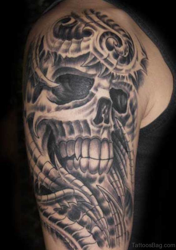 Skull Half Sleeves Shoulder Tattoo