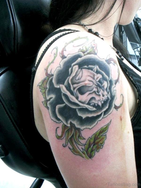 Skull In Flower Tattoo Design 