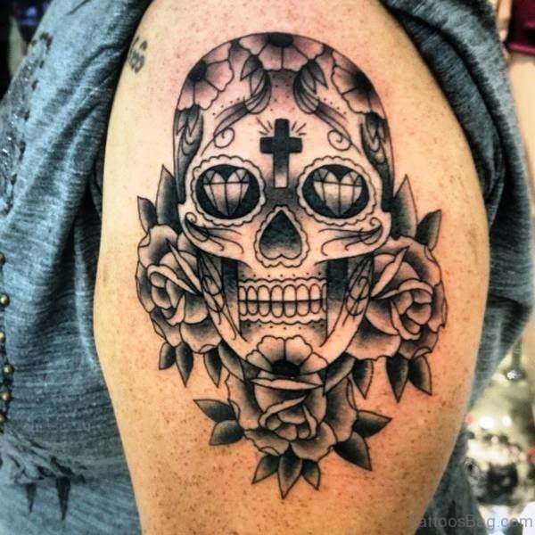 Skull Tattoo On Left Shoulder 