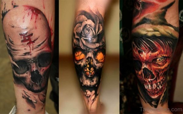 Skull Tattoo On Leg