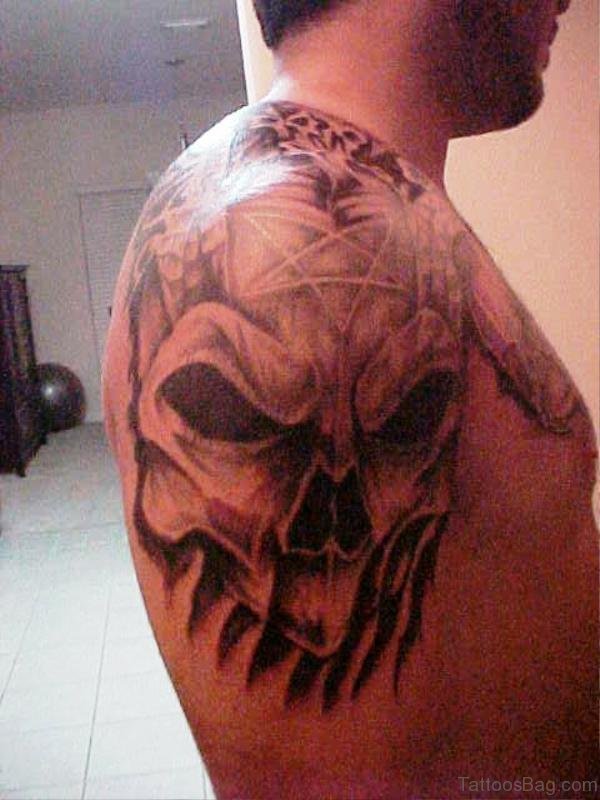 Skull Tattoo On Right Shoulder 