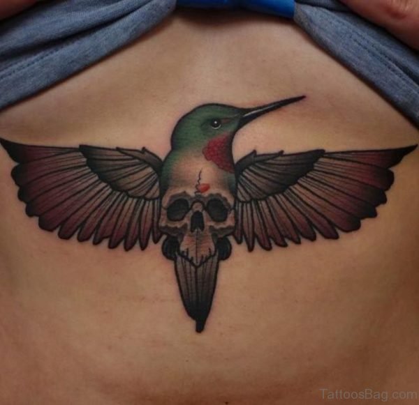Skull With Hummingbird Tattoo