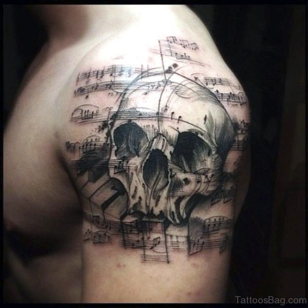 Skull With Music Note Tattoo 