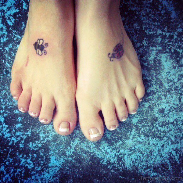 Small Bees Tattoo On Feet 