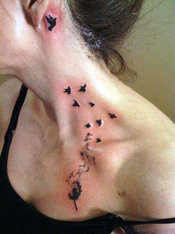 Small Birds Tattoo On Neck