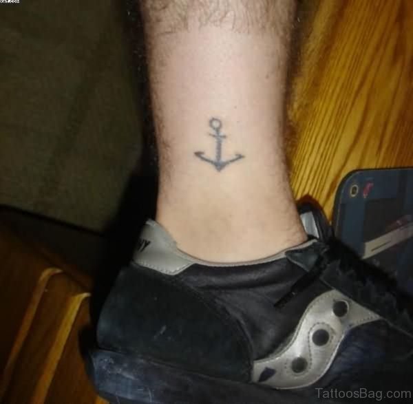 Small Black Anchor Tattoo On Ankle
