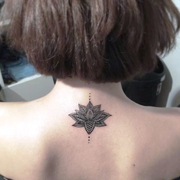 Small Black Lotus Tattoo On Neck