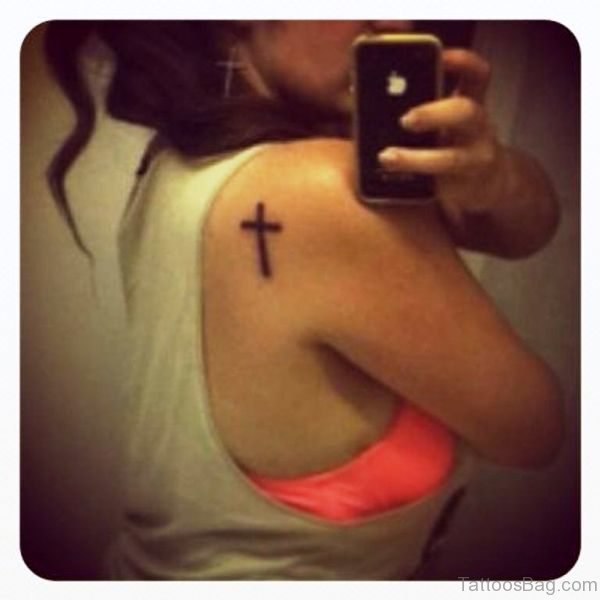 Small Cross Shoulder Tattoo 