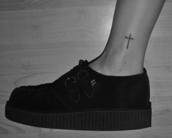 Small Cross Tattoo Design On Ankle