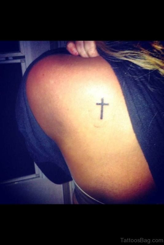Small Cross Tattoo On Shoulder 