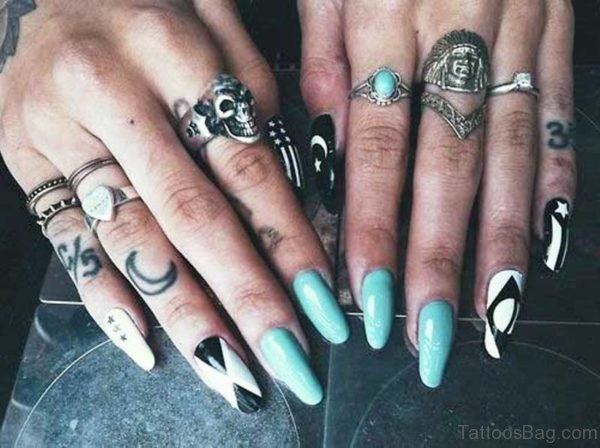 Small Moon Tattoo On Ring Finger