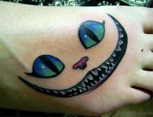 Smiling Cat Tattoo On Foot