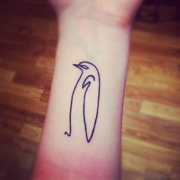 Smiple Penguin Outline Tattoo On Wrist