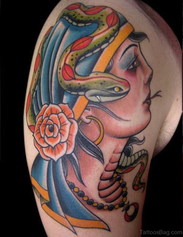 Snake Girl Tattoo on Shoulder
