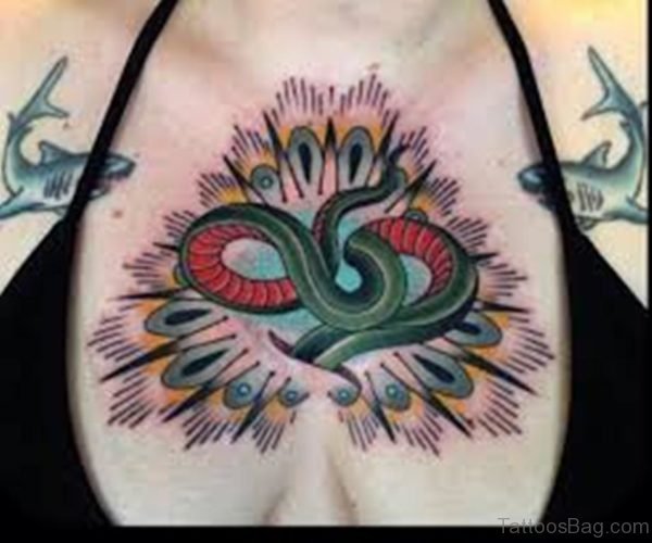 Snake Tattoo On Girl Chest