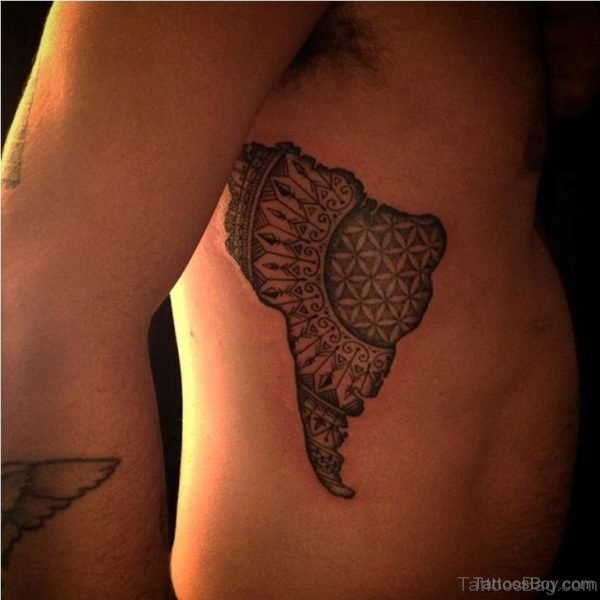 South America Map Tattoo On Rib