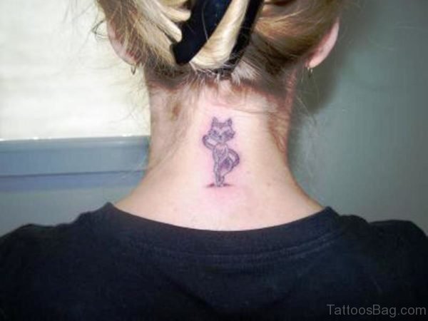 Standing Cat Tattoo On Neck