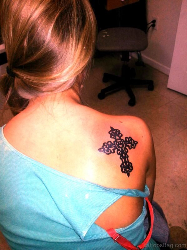 Stunning Celtic Cross Tattoo On Back