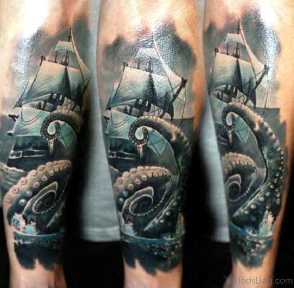 Stunning Kraken And Ship Tattoo