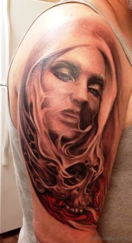 Stunning Skull And Lady Tattoo 
