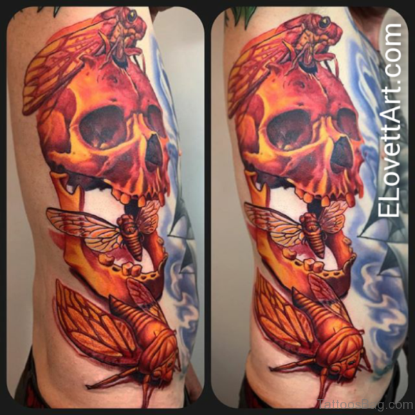 Stunning Skull Tattoo On Rib