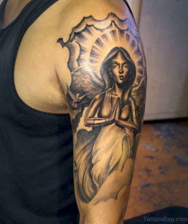 Stunning Woman Shoulder Half Sleeves Tattoo