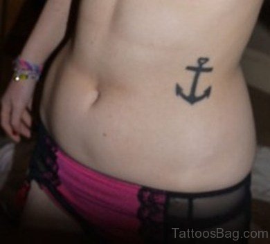 Stylish Anchor Tattoo On Side Rib