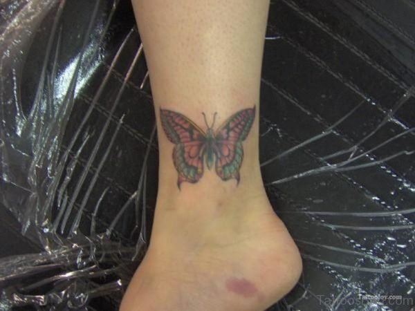 Stylish Butterfly Tattoo On Ankle