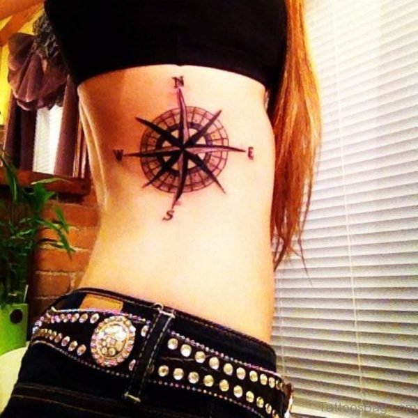 Stylish Compass Tattoo On Rib