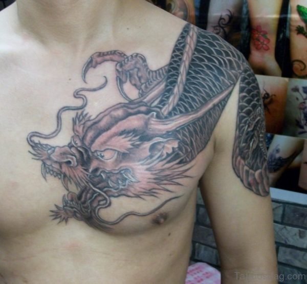Stylish Dragon Tattoo Design On Chest