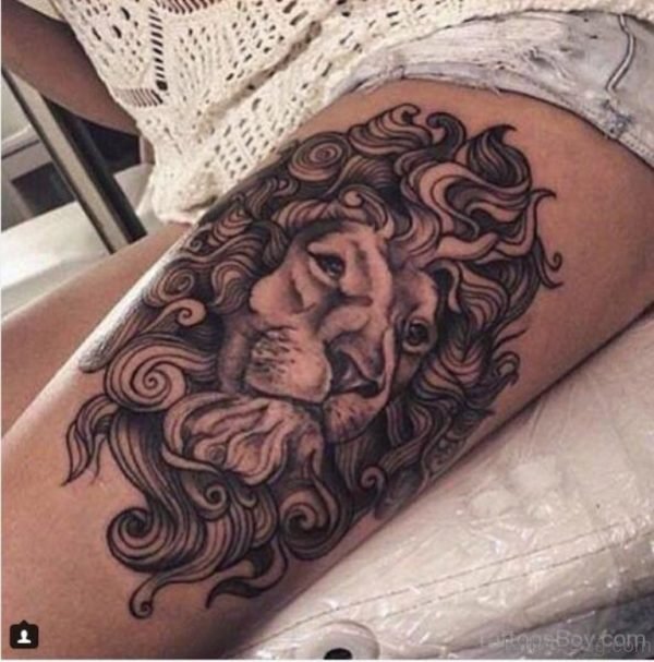 Stylish Lion Tattoo On Thigh