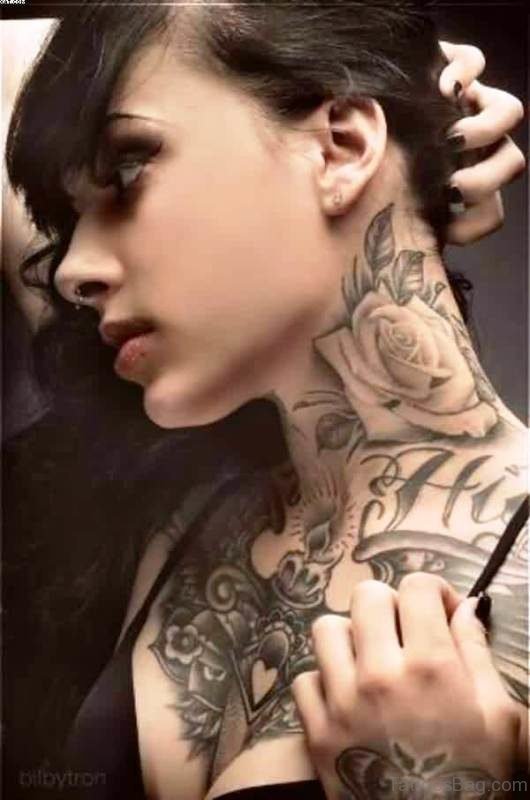 Stylish Lotus Tattoo On Neck