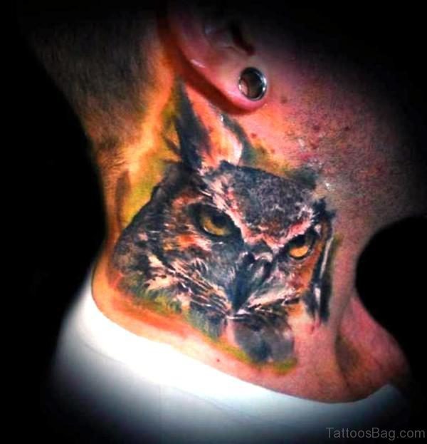 Stylish Owl Tattoo On Neck