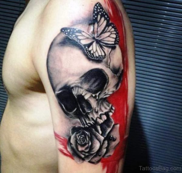 Stylish Skull Shoulder Tattoo 