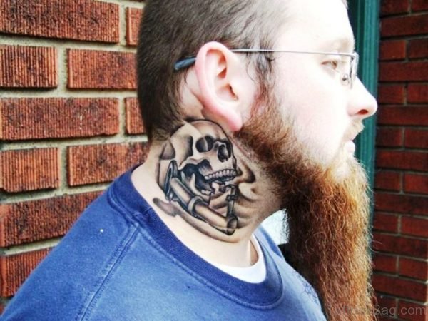 Stylish Skull Tattoo On Neck