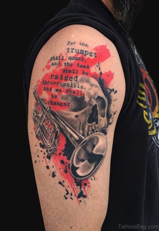 Stylish Skull Tattoo On Shoulder