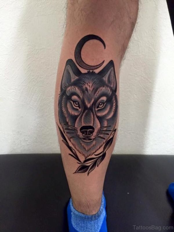 Stylish Wolf Tattoo On Leg