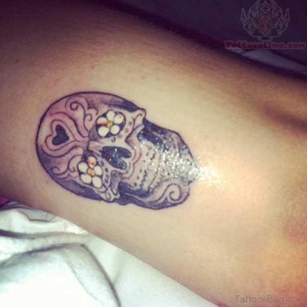 Sugar Skull Flower Eyes Tattoo On Side Rib