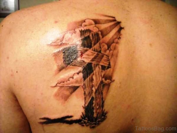 Sunshine Cross In Clouds Tattoo 