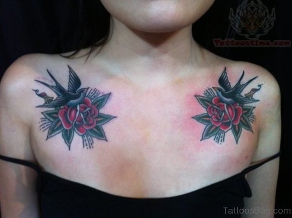 Swallow And Rose Tattoo