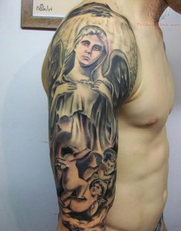 Sweet Angel Half Sleeves Shoulder Tattoo