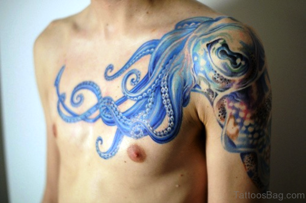 Sweet Blue Colored Octopus Tattoo