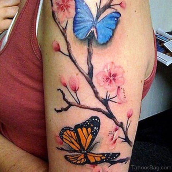 Sweet Butterfly Tattoo On Left Shoulder