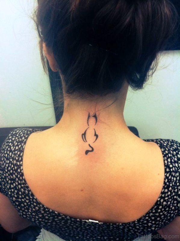Sweet Cat Neck Back Tattoo
